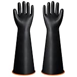 22" Large Rubber Gloves, XL Heavy Duty Long Black Rubber Gloves, Latex Chemical Resistant Glove, Waterproof Drain Cleaning Industry Gauntlet Gloves, Resist Strong Acid, Alkali and Oil, Non-Slip, 1Pair