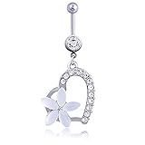 Piercing para ombligo en forma de corazón para mujeres y niñas, color plateado y blanco