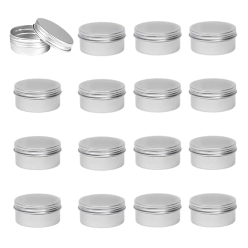 GYWHOOFT 16 Piezas Latas de Aluminio para Viajes, Envases Redondos de Aluminio Envases de Crema para Viajes Vacío, Envase de Cosmético Portátil con Tapa de Rosca, Ideal para Maquillaje, Cremas