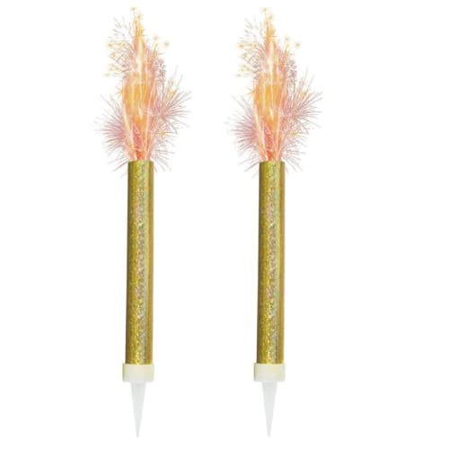 Ice Fountain Candle Cake Topper Sparkler for Birthday Wedding Anniversary Decoration. (2 PCS Gold)