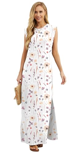 Image of GRECERELLE 2026 Women Year-Round Casual Round Neck Loose Split Wrinkle-Free Long Maxi Vacation Dress with Pockets (XXS-4XL)