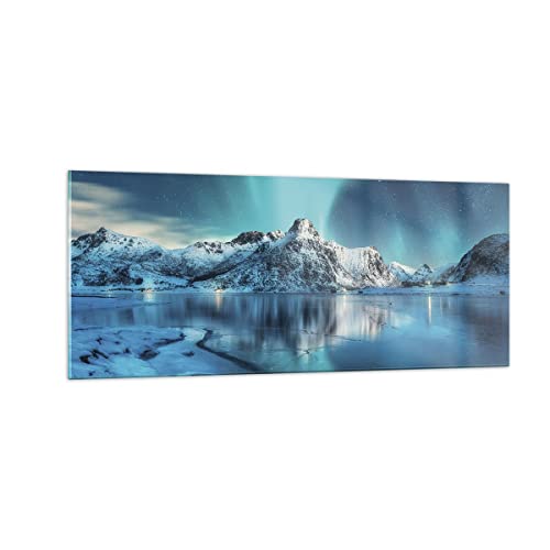 Moderne Impression sur Verre 100x40cm Image Tableau en Verre Decoration Murale Aube Polaire Montagnes Grand Tableaux Decoratifs Muraux Chambre Cuisine Panoramique Deco...