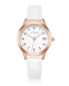 CIVO Damen-Uhr Weiß-Leder Analog Damenuhr