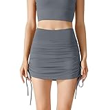 Women Tennis Skirts with Built-in Shorts High Waisted Ruched Bodycon Golf Skort Side Drawstring Athletic Skorts 2025 Gray