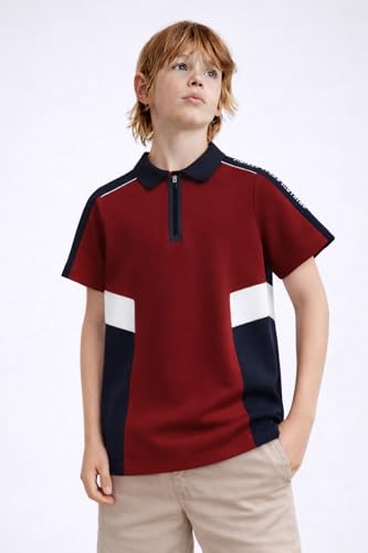 Image of Alan Jones Clothing Boys Cotton Blend Regular Fit Colorblock Polo T-Shirt