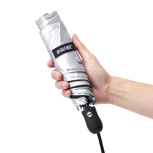 G4Free Travel Umbrella Ultralight UPF 50+ UV Protection Compact Umbrella Super Slim Small Mini Automatic Sun Umbrellas (Silver/Black)