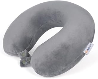 SAIREIDER Travel Pillows for Sleeping Airplane 100% Pure Memory Foam Neck Pillow for Airplanes Washable Cover(Grey)