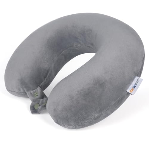 SAIREIDER Travel Pillows for Sleeping Airplane 100% Pure Memory Foam Neck Pillow for Airplanes Washable Cover(Grey)