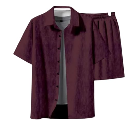 Image of COMBRAIDED Men's Stylish Shirt and Shorts Combo | Regular Fit | Self Design Pattern | Premium Cotton Viscose Blend Fabric | Perfect for Casual