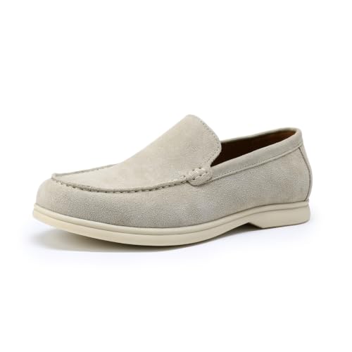 Image of Allthemen Mens Genuine Leather Slip On Loafer Moccasins Shoes Beige 8.5