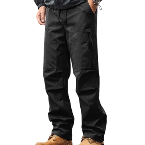 Men's Hiking Cargo Pants Drawstring Elastic Waist Casual Outdoor Sweatpants with Zipper Pockets