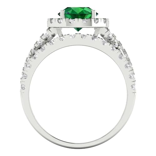 Clara Pucci 2.5 ct Round Cut Halo Solitaire Genuine Simulated Emerald Designer Art Deco Statement Wedding Ring Band Set 18K White Gold4