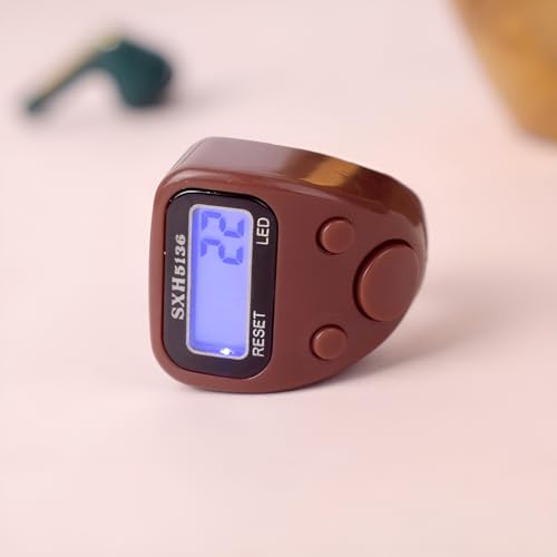 Image of Digital Finger Ring Tally Counter, LCD Display with LED, Reset Button (Pack of 1-Multicolour) (Brown)