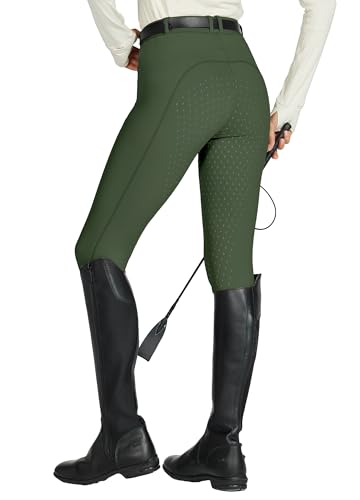 Miniatura 2 de Willit Pantalones De Equitación Para Mujer Con Inserciones Completas, De Silicona, Cintura Alta, Elásticos, Con Bolsillo Con Cremallera, Trabillas Para Cinturón, Verde Militar, S