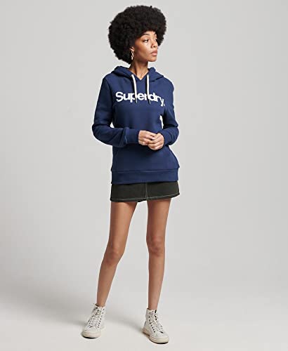 Superdry Womens Core Logo Hoodie, Relaxed Fit, Drawstring Hood Nautical Navy Size 8 #TOP3