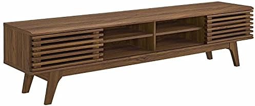 Modway Render 70" Mid-Century Modern Low Profile Media Console TV Stand, 70 Inch, Walnut Walnut