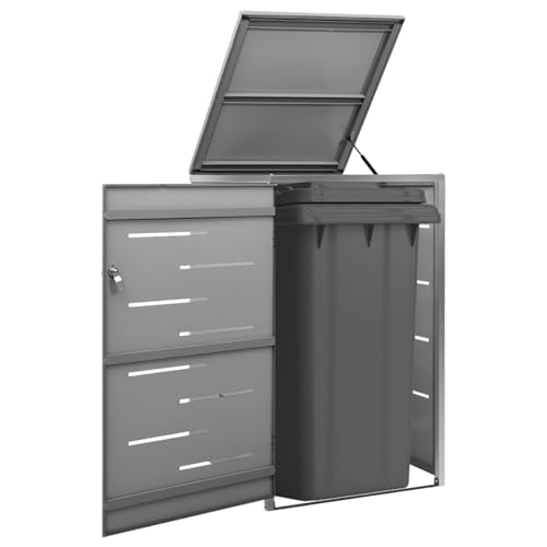 Cosisti Abri Poubelle Exterieur Abri pour Poubelle Triple Conteneur pour 1 poubelles Cache-Poubelle Couvercle de Poubelle, Cache Poubelle Abri INOX-Anthracite-1 Poubelle