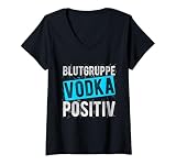 Damen BLUTGRUPPE Vodka POSITIV Vodka Wodkaflasche Geschenk T-Shirt mit V-Ausschnitt
