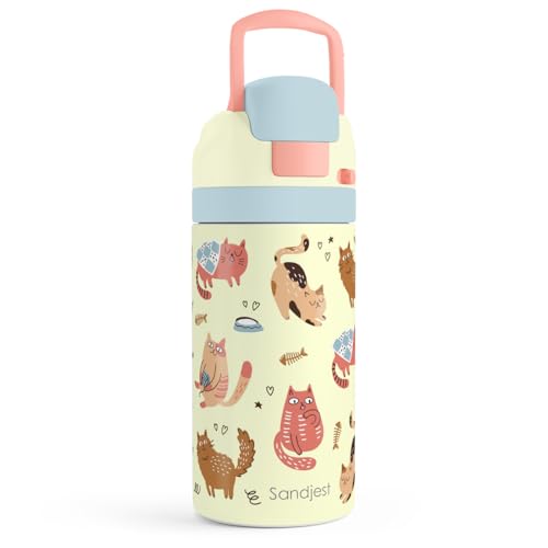 Image of Cat Kids Insulated Stainless Steel Water Bottle 16 Oz, Travel Tumbler for School, Sports for Girls, Birthday, Back To School