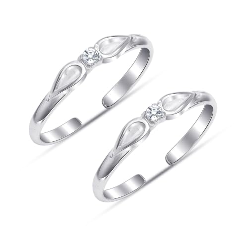 Image of TRUESILVER ACPL 925 Sterling Silver Toe Rings for Women | BIS Hallmarked Classic, Ruby Red & Cubic Zirconia Stone Toe Ring