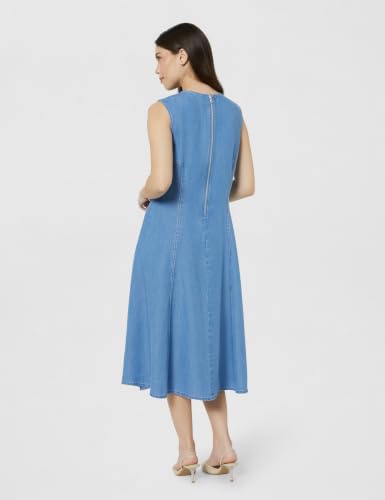 Image of Amazon Brand - Symbol Women's Cotton Tencel Denim A-Line Dress | Sleeveless, Round Neck, Midi Length, Back Zip (Available in Plus Sizes)