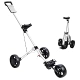 Makamsui Chariot de golf pliable à 3 roues avec mécanisme de frein à pied, support en T, tableau de score, marqueur de golf et support de balle, chariot de golf pour clubs de golf, blanc