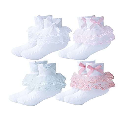 Toddler Baby Girls Ruffle Lace Socks Princess Dress Double Lace Cotton White Frily Socks