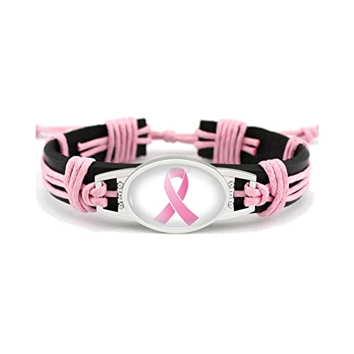 Bracelet cancer du sein en cuir tissé main et pierre naturelle élégante