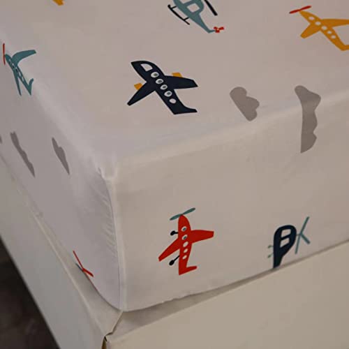 Fbvuw Airplane Bed Sheet Set For Kids Boys, Queen Sheets Kids Microfiber Cartoon Fitted Sheet, Breathable & Silky Soft Feeling Jet Aircraft Sheet Set 4 Pcs Airplane Sheets For Kids (Queen) #TOP2