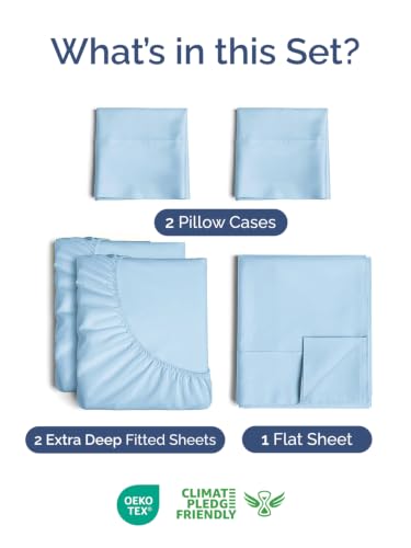 Image of Extra Deep Pocket Split King Sheet Set - Breathable & Cooling - Light Blue