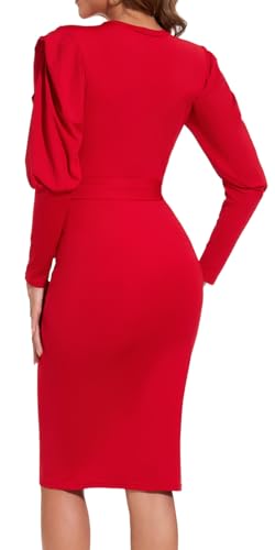 Image of Funeral Church Dresses for Women Formal Long Sleeve Wrap Business Work Dress Vintage Ruched Midi Pencil Dress