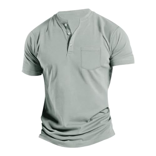 Camiseta Henley para hombre, informal, de manga corta, transpirable, con bolsillo frontal, 3 botones, para verano, informal, ligera, regalos para hombre, gris, XXL