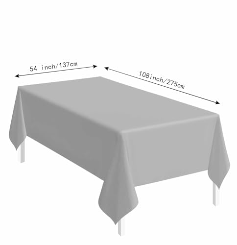 Image of SietDESEO 2 Pack Silver Plastic Tablecloth Rectangle 54 x 108 Premium Disposable Table Cloth Plastic Table Cover for Wedding Baby Shower Party Supplies Silver Tablecloth Disposable
