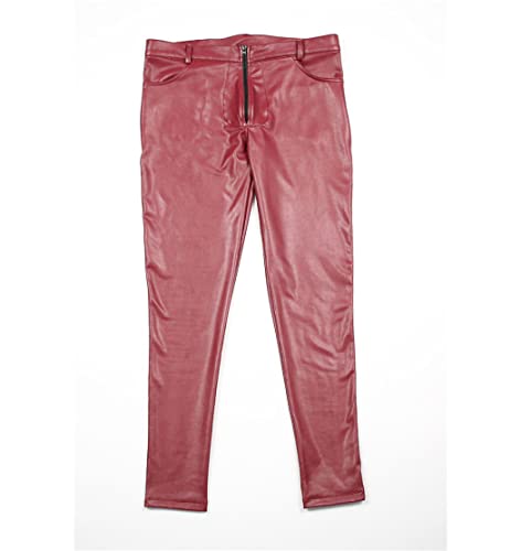 Pantalon en polyuréthane brillant bordeaux avec poche convexe extensible