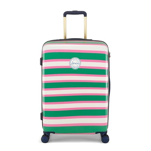 Joules Resort Stripe Travel Collection, Medium Trolley Spinner, Hard Suitcase, 25 x 66 x 43.5, Pink/Green