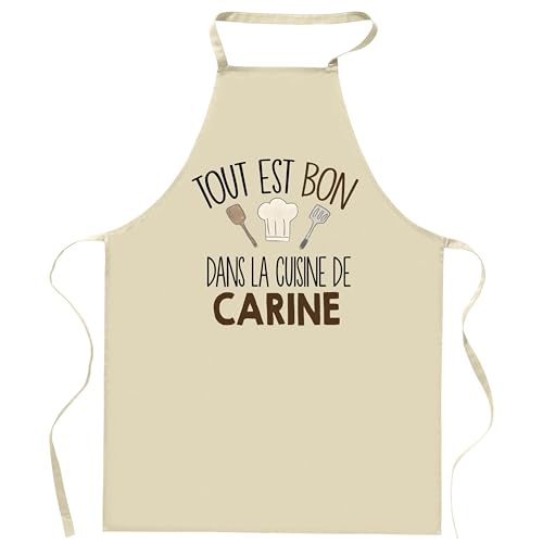 Planetee - Planetee Tablier Tout est bon dans la cuisine de CARINE | Cadeau original Prénom pour Cuisinière | Vêtement Blouse protection pour Cuisine