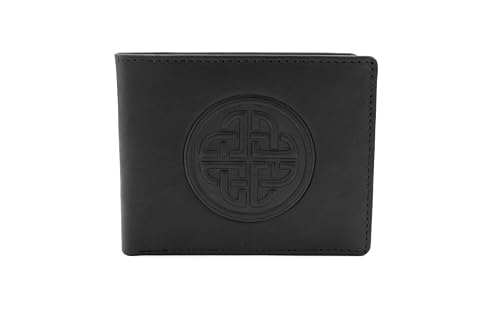 Briomhar Irish Bi-Fold Leather Wallet for Men - Irish Celtic Knot Design Made in Ireland - Black