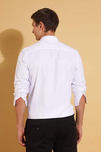 Image of Fyltr Men's Regular Fit Shirt - Dobby Self Design| Full Sleeve | Functional Patch Pocket | White Formal Shirts for Men