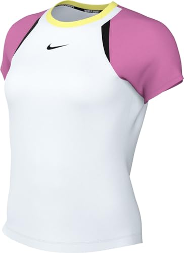 Nike W Nkct DF Advtg SS Top, Blanco, Rosa, Negro y Negro, Large Mujeres