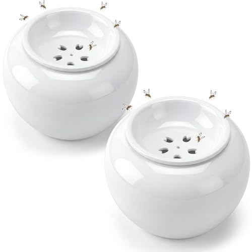 Mysora 2 Pack Reusable Ceramic Fruit Fly Trap for Indoors, Kitchen Fly Catcher with Filter Funnel Design, Natural Vinegar Gnat Trap, Easy to Clean, Safe & Non-Toxic for Home