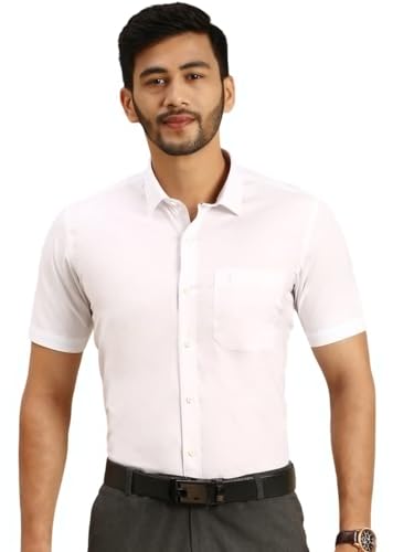 Image of RAMRAJ COTTON Men White Regular-Fit Solid Ethnic Cotton Shirt