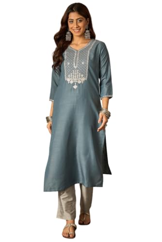 Image of Women's Silk Blend Solid Regular Kurta Set