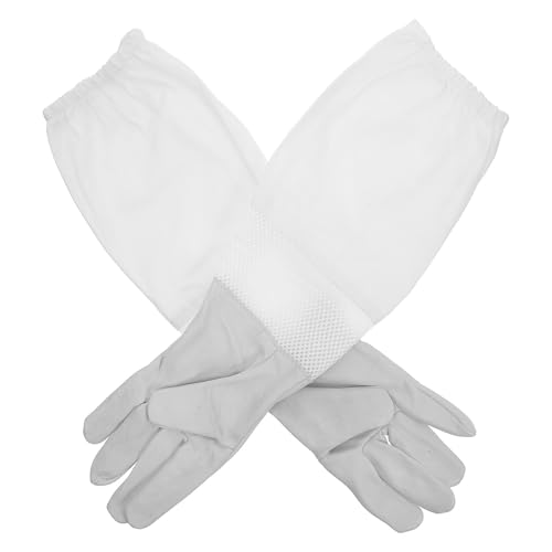 Guantes de piel de cabra MERRYHAPY con mangas largas blancas de protección para apicultura