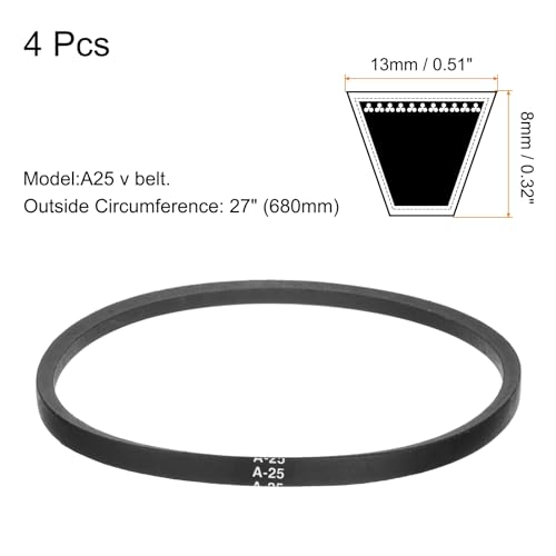 Image of uxcell 4pcs A25 or 4L270 Classic Wrapped Rubber V-Belt, 25 inch(630mm) Inside Circumference, A Profile V Belt
