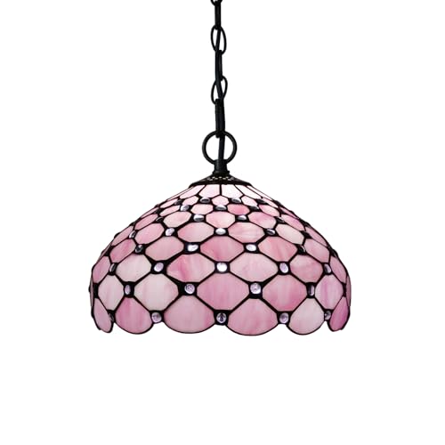 Image of 12 Inch Tiffany Stained Glass Lamp Shade Replacement Only(Pink) | Stained Glass Style Lampshade with Cap fit for Table lamp Pendant Light Ceiling Fixture