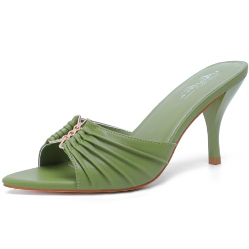 Image of Mostrin Kitten Heels for Women Summer Mules Heels Stiletto Heeled Sandals Slip On Backless Dressy Womens Sandals
