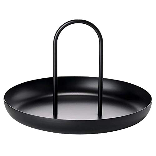 Zewuai Runde Tablett, Schmucktablett Mahlzeit Ringe Tabletts Rundes Serviertablett mit Griff Home Decor (Schwarz) Cover