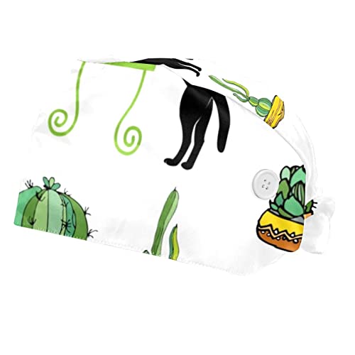 Couvre-chef unisexe chats et cactus casquette de travail réglable pour homme et femme 2pcs
