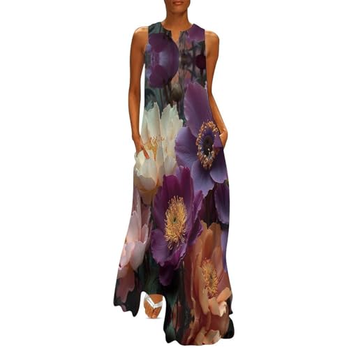 Robe longue sans manches col V grande taille avec poches pour silhouette fluide sans effort