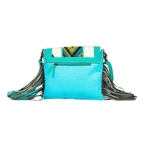 Myra Bag Shoulder Bag for Women - Western Upcycled Hairon Canvas & Leather Tassel Bag3